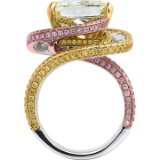 crisscut cushion diamond ring, pink yellow diamonds